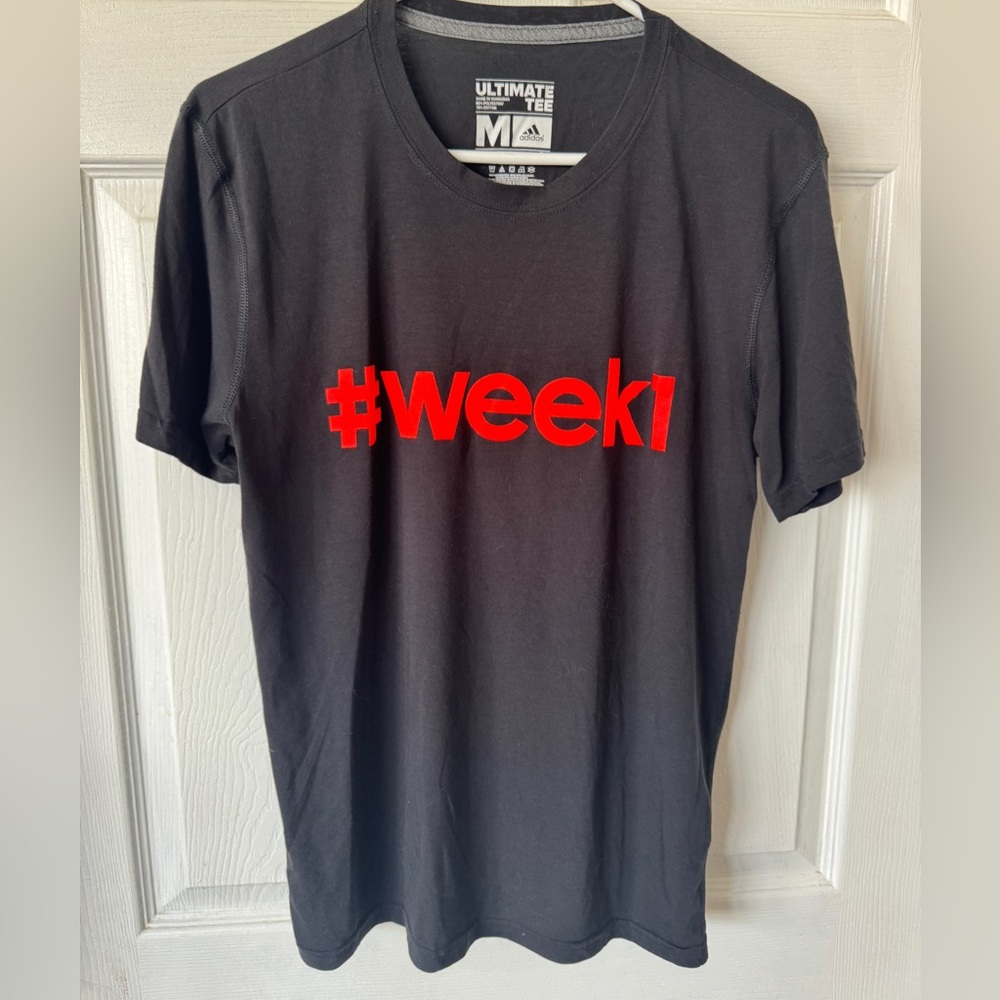 Adidas Black Tee with Red Hashtag Design